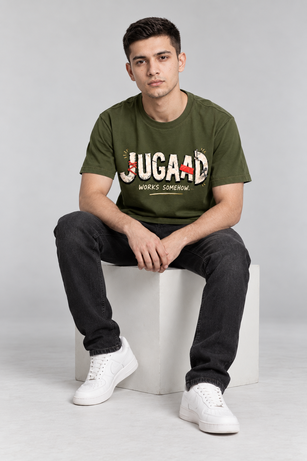 olive green|sitting front