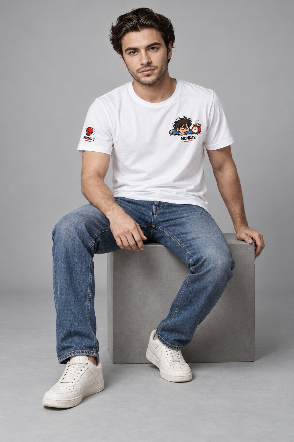 white|sitting front